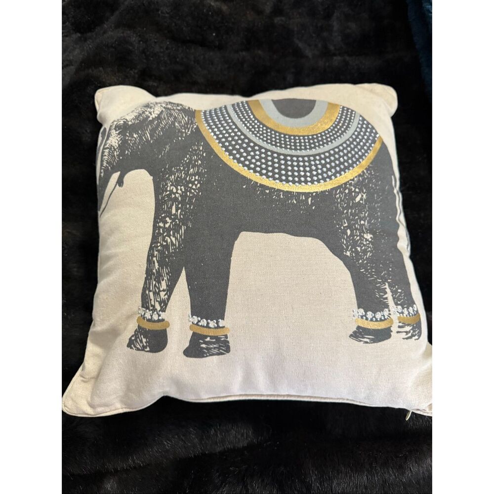 Elephant Linen Pillow beaded studded artsy decor 20x20